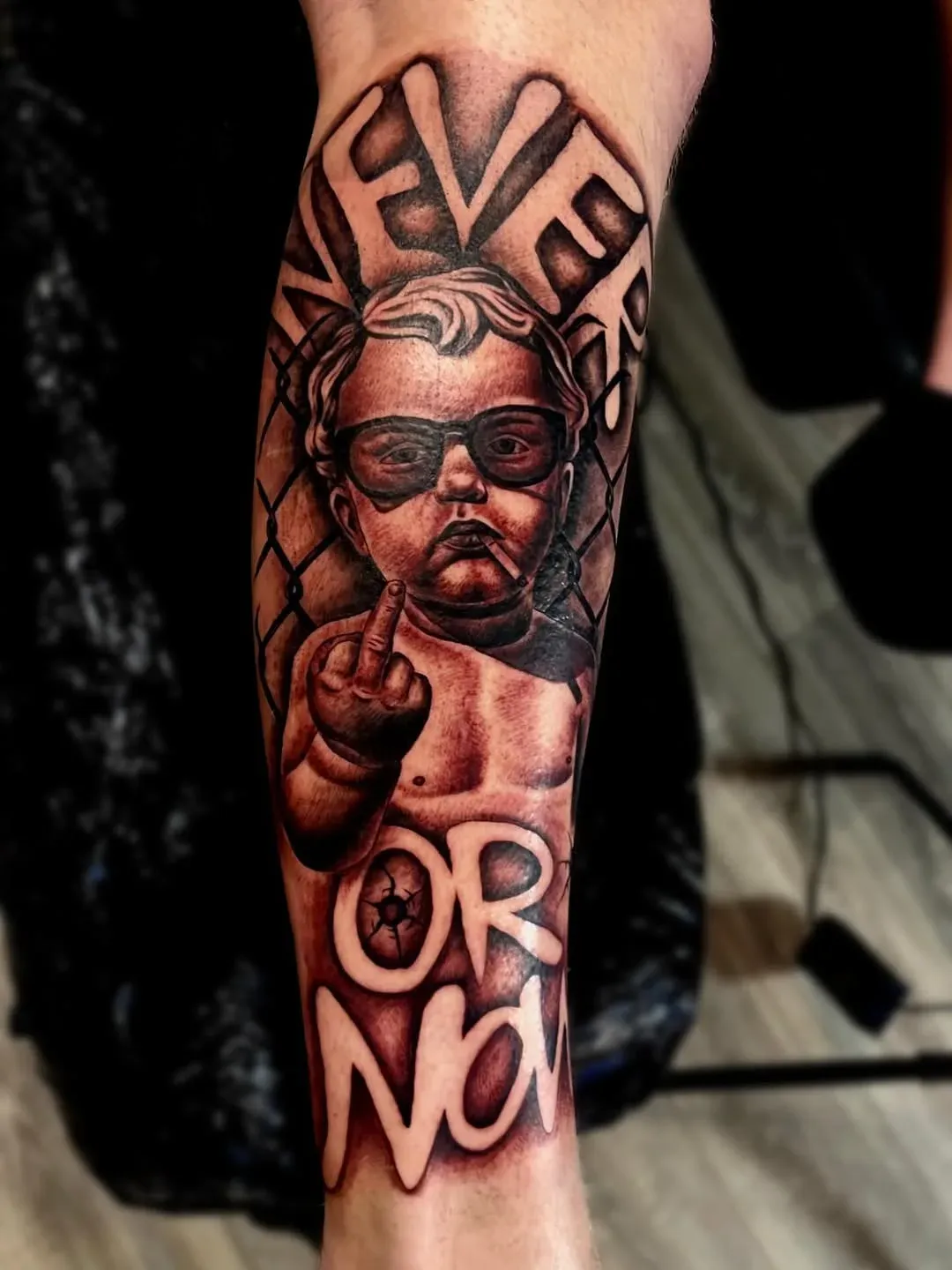 Now or Never: Sort/grå realisme, læg — tatovering fra Inksanity i Aalborg